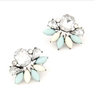 Vintage Style Stud Earrings Ivory, Aqua & Crystal